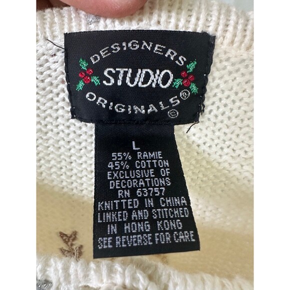 Designers Studio Originals Vintage Christmas Holiday Embroidered Beaded Cardigan - Picture 6 of 9